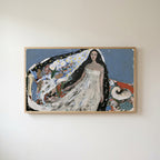 Starry veil woman Frame TV art in an oak frame on a warm white wall