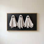 Textured ghosts Frame TV art in an oak frame on a warm white wall