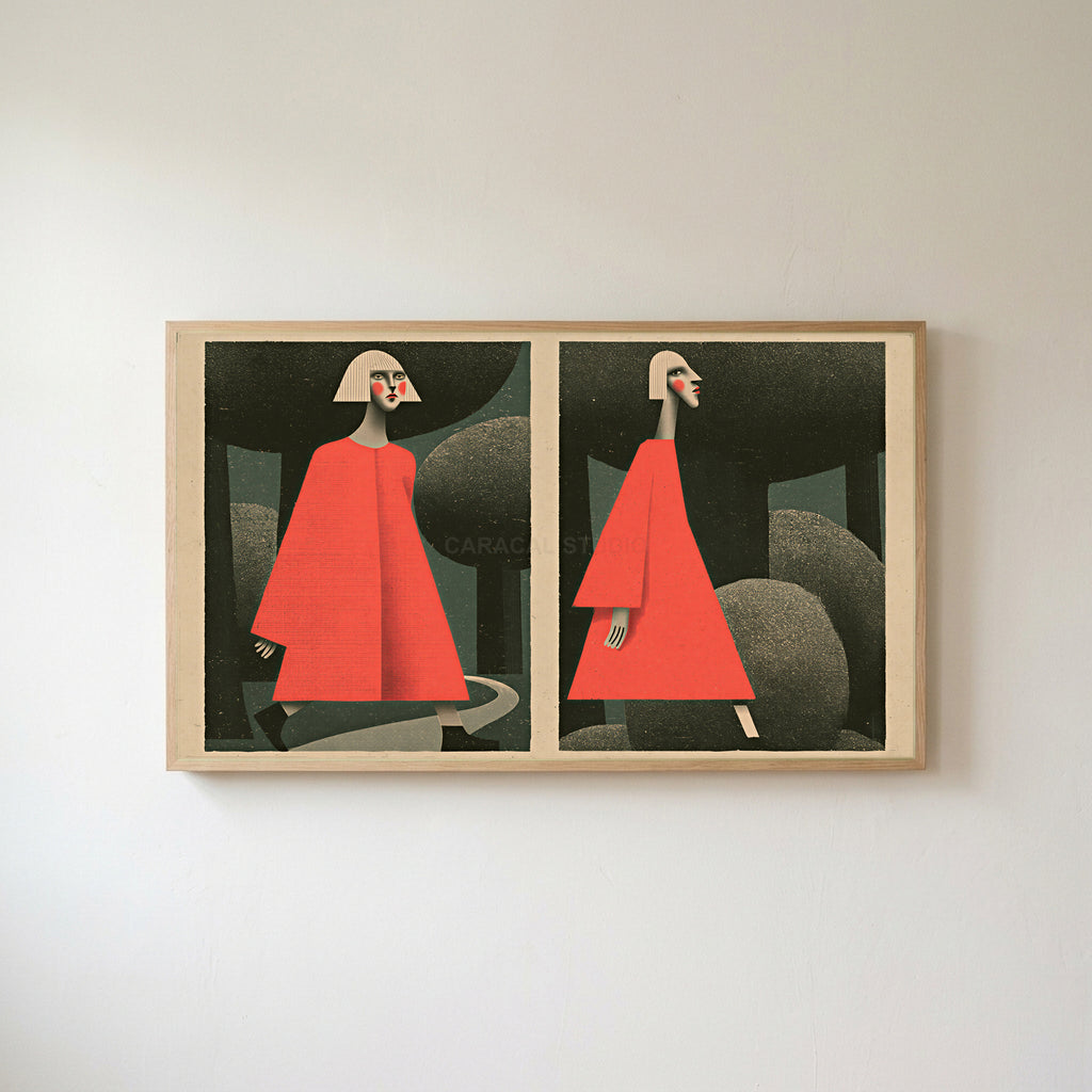 Surreal forest walk Frame TV art in an oak frame on a warm white wall