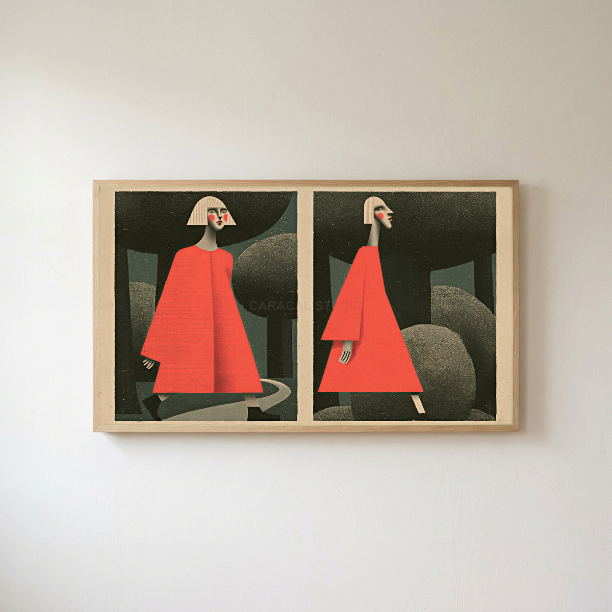 Surreal forest walk Frame TV art in an oak frame on a warm white wall