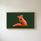 Fox and robin Frame TV art in an oak frame on a warm white wall