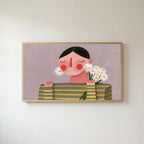 Rosy cheeks daisy portrait Frame TV art in an oak frame on a warm white wall