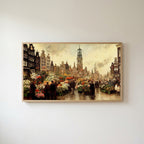 Amsterdam flower market Frame TV art in an oak frame on a warm white wall