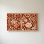 Folk art pumpkins Frame TV art in an oak frame on a warm white wall