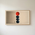 Stacked stones Frame TV art in an oak frame on a warm white wall