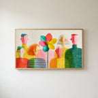 Faceless people and flower Frame TV art in an oak frame on a warm white wall