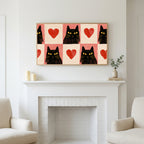 Frame TV art above a white fireplace with candles and eucalyptus on the mantel