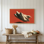 Halloween Frame TV art above a rustic bench with heirloom pumpkins on a white plank wall