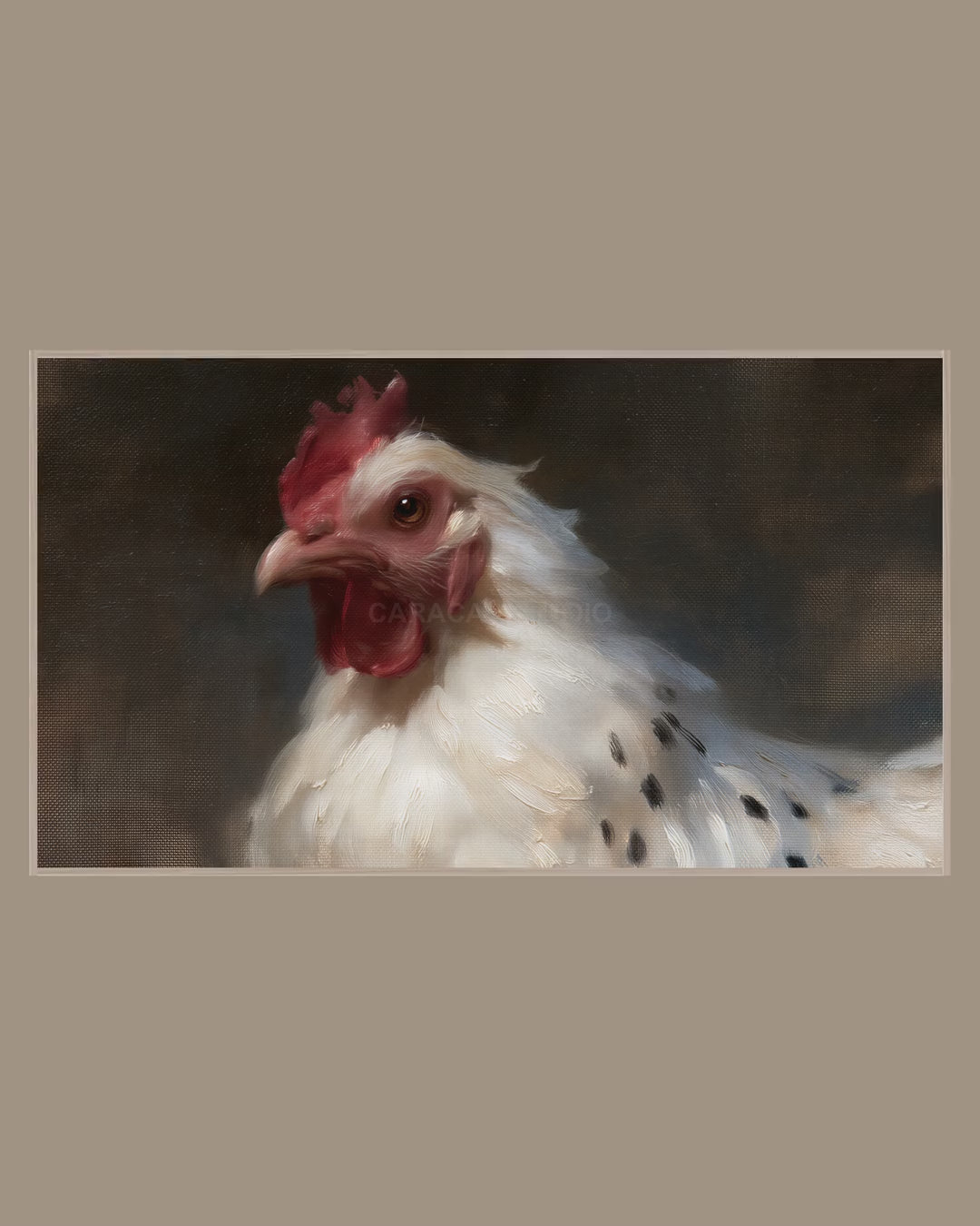 Video of the White Hen Portrait Frame TV art in a room