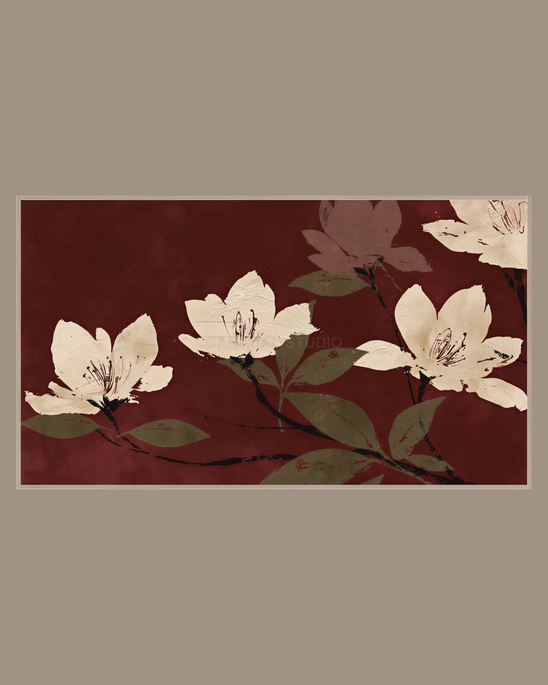 Video of the Burgundy Blossom Branches Frame TV art in a room