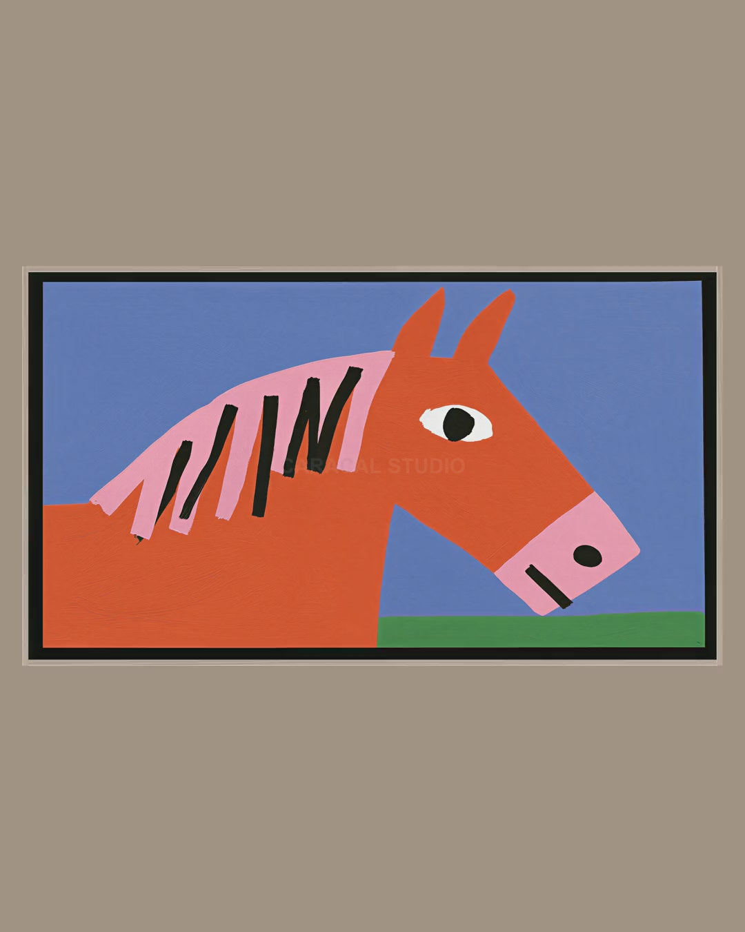 Video of the Orange Naive Horse Frame TV art in a room