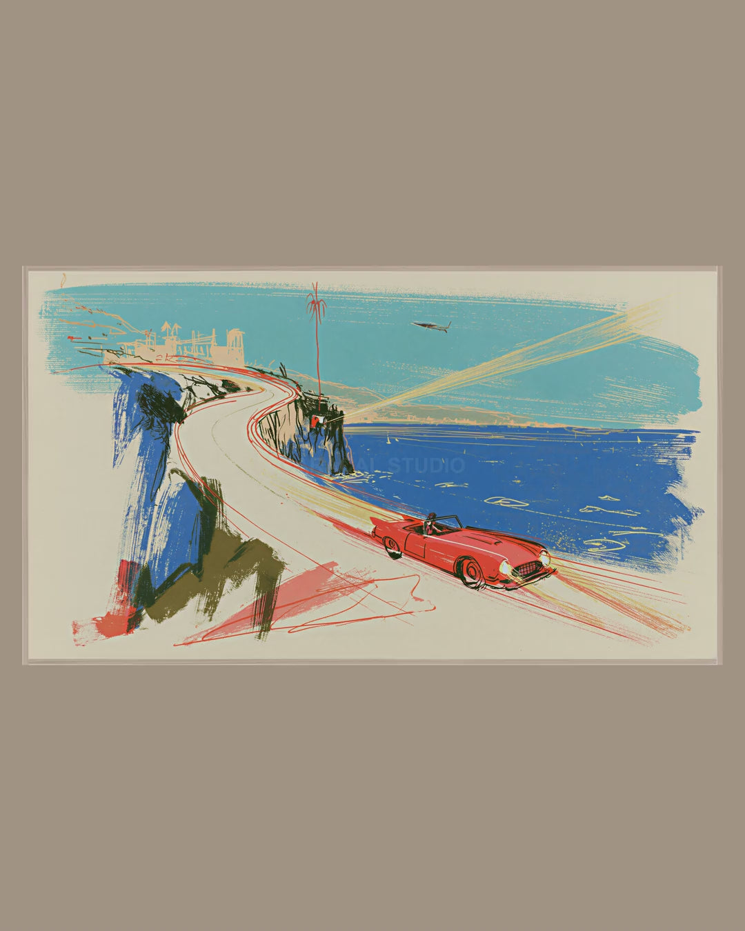 Video of the Cliffside Red Convertible Frame TV art in a room