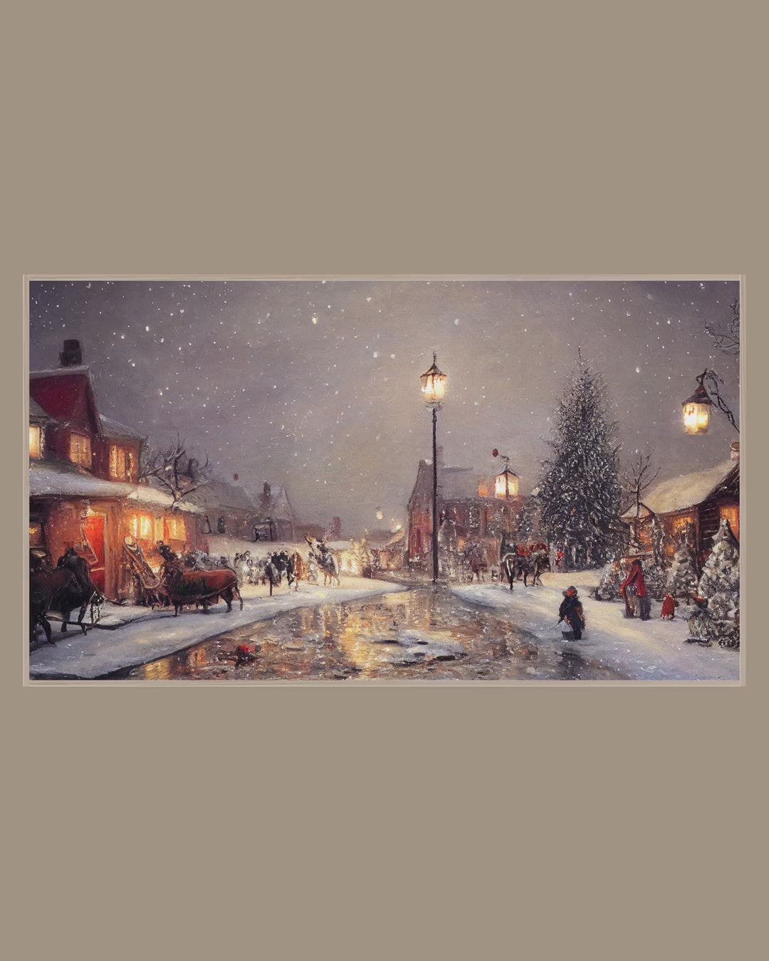 Video of the Lamplit Sleigh Street Frame TV art in a room