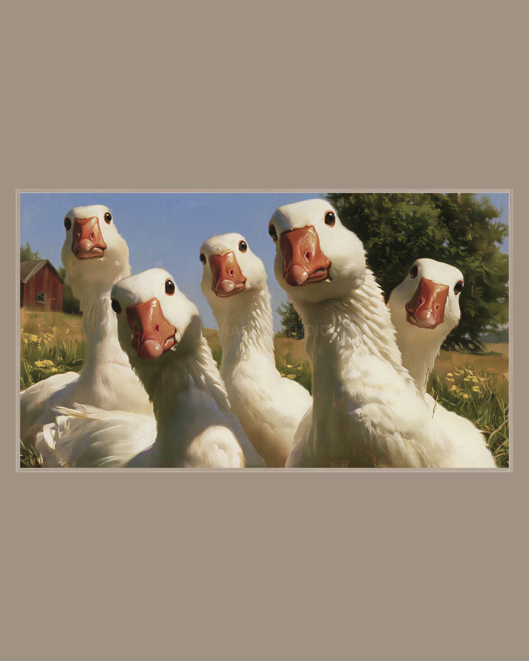 Video of the Curious Farm Geese Frame TV art in a room