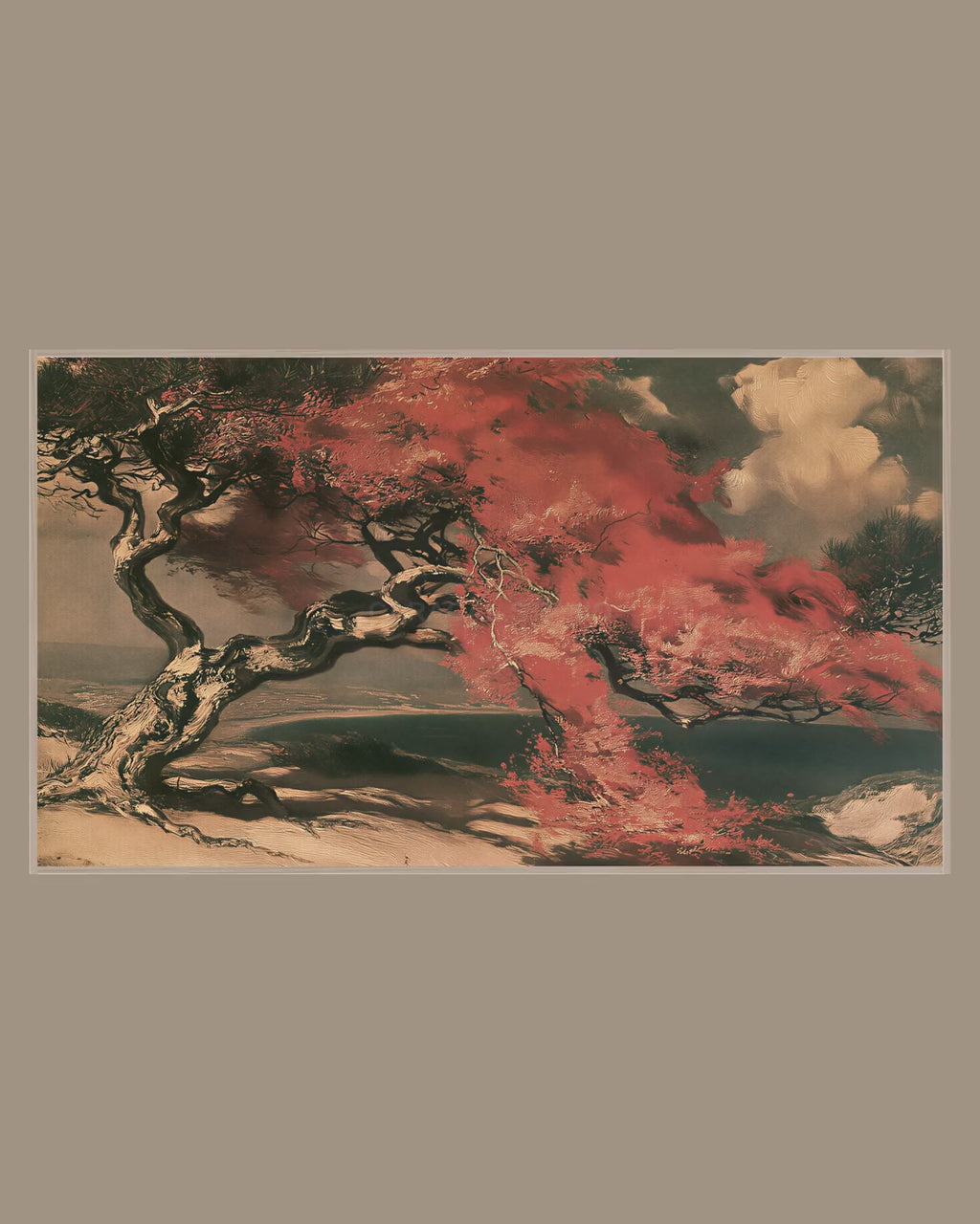 Video of the Japanese Red Tree Frame TV art in a room
