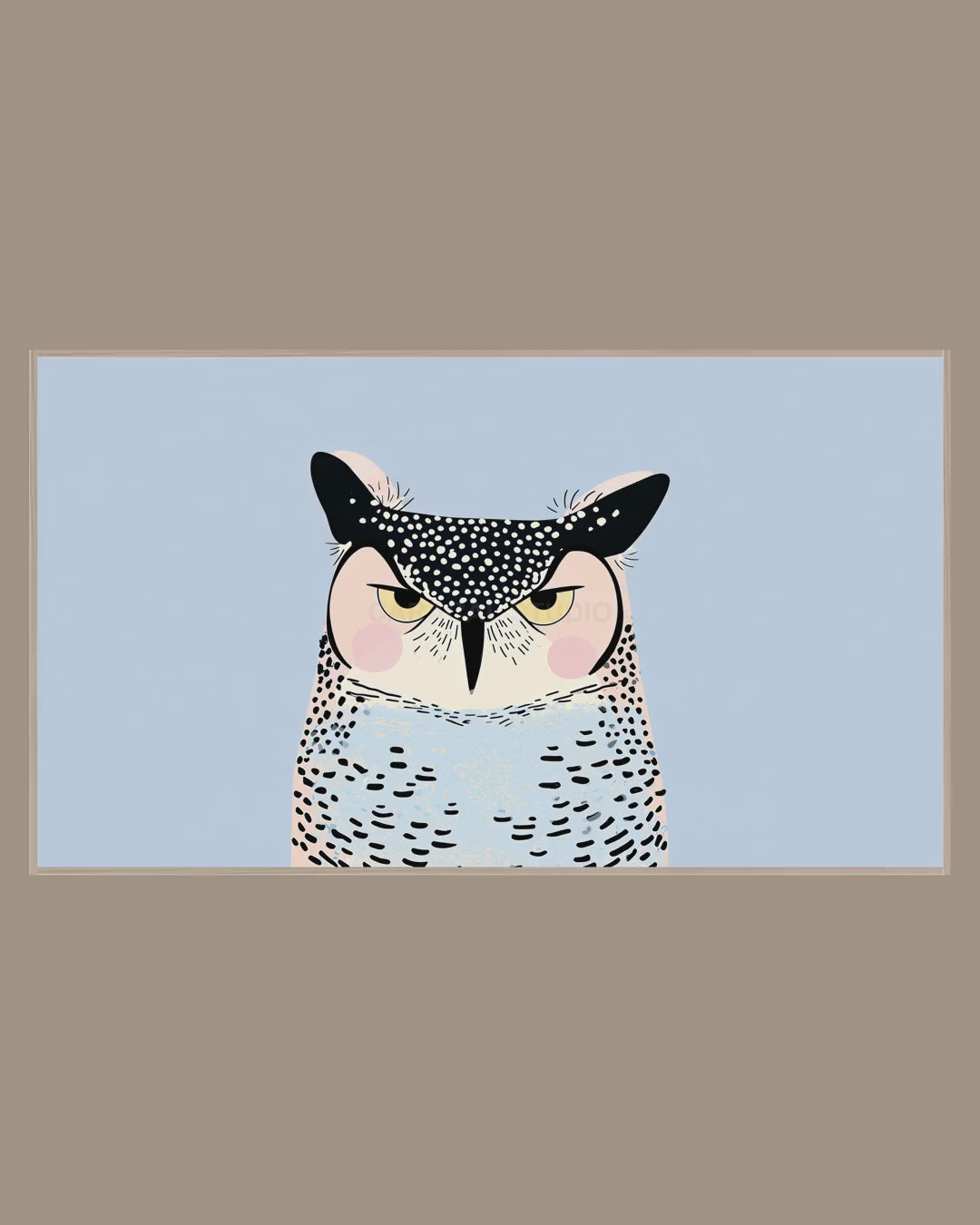 Video of the Grumpy Dotted Owl Frame TV art in a room
