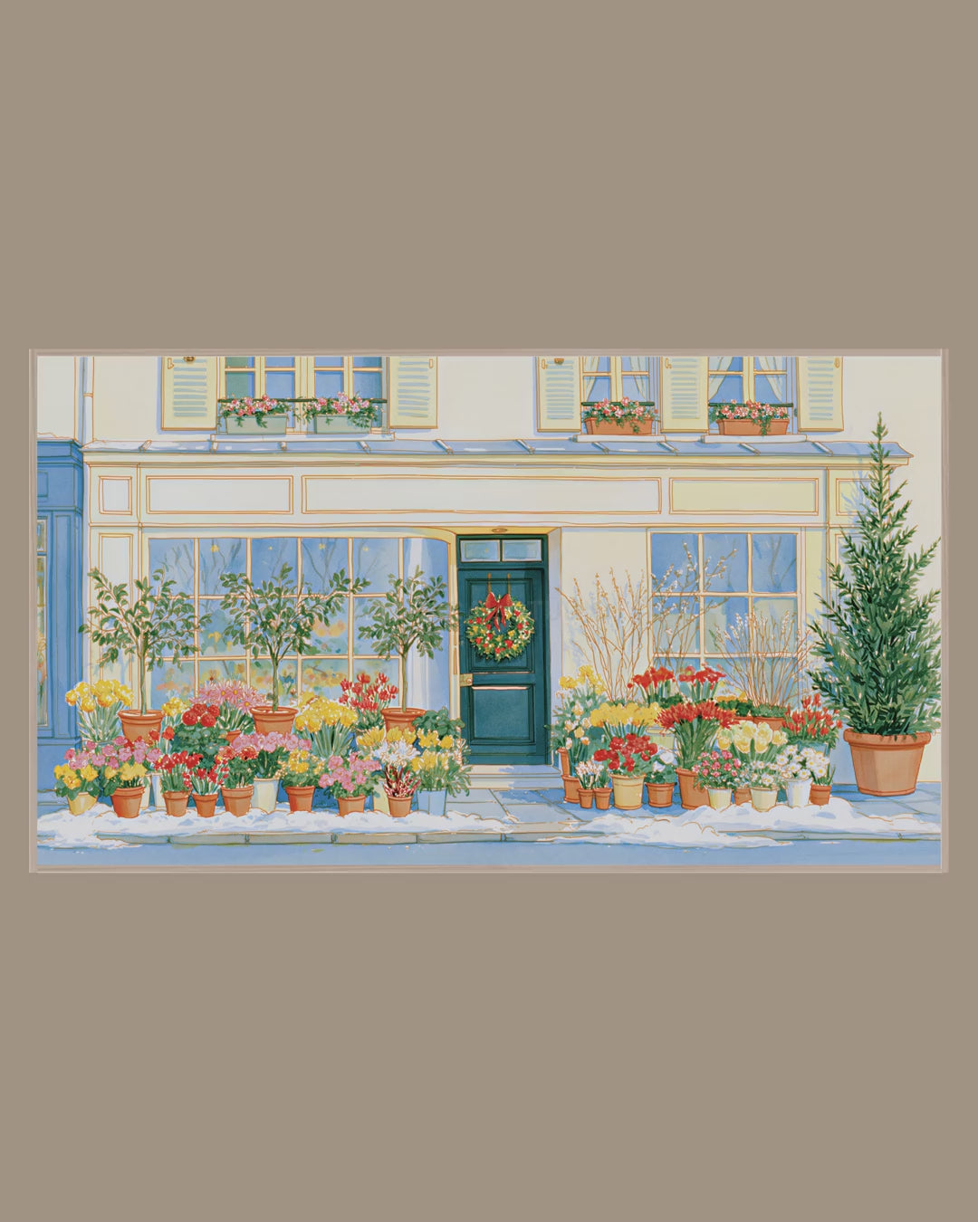 Video of the Snowy Paris Flower Shop Frame TV art in a room
