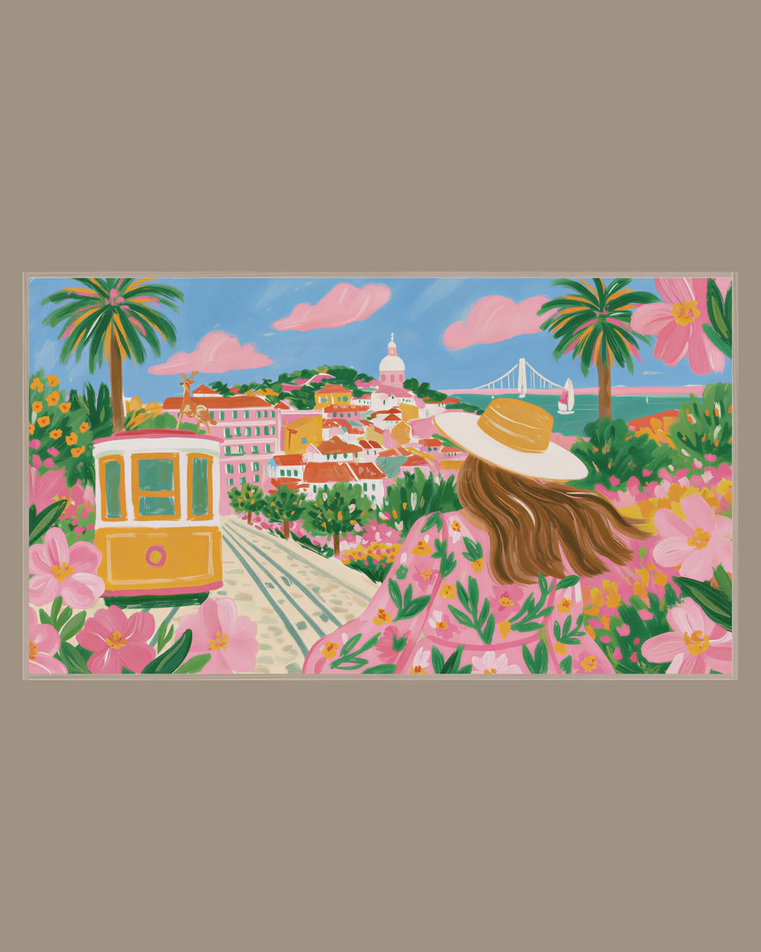 Video of the Lisbon Tram Lookout Frame TV art in a room