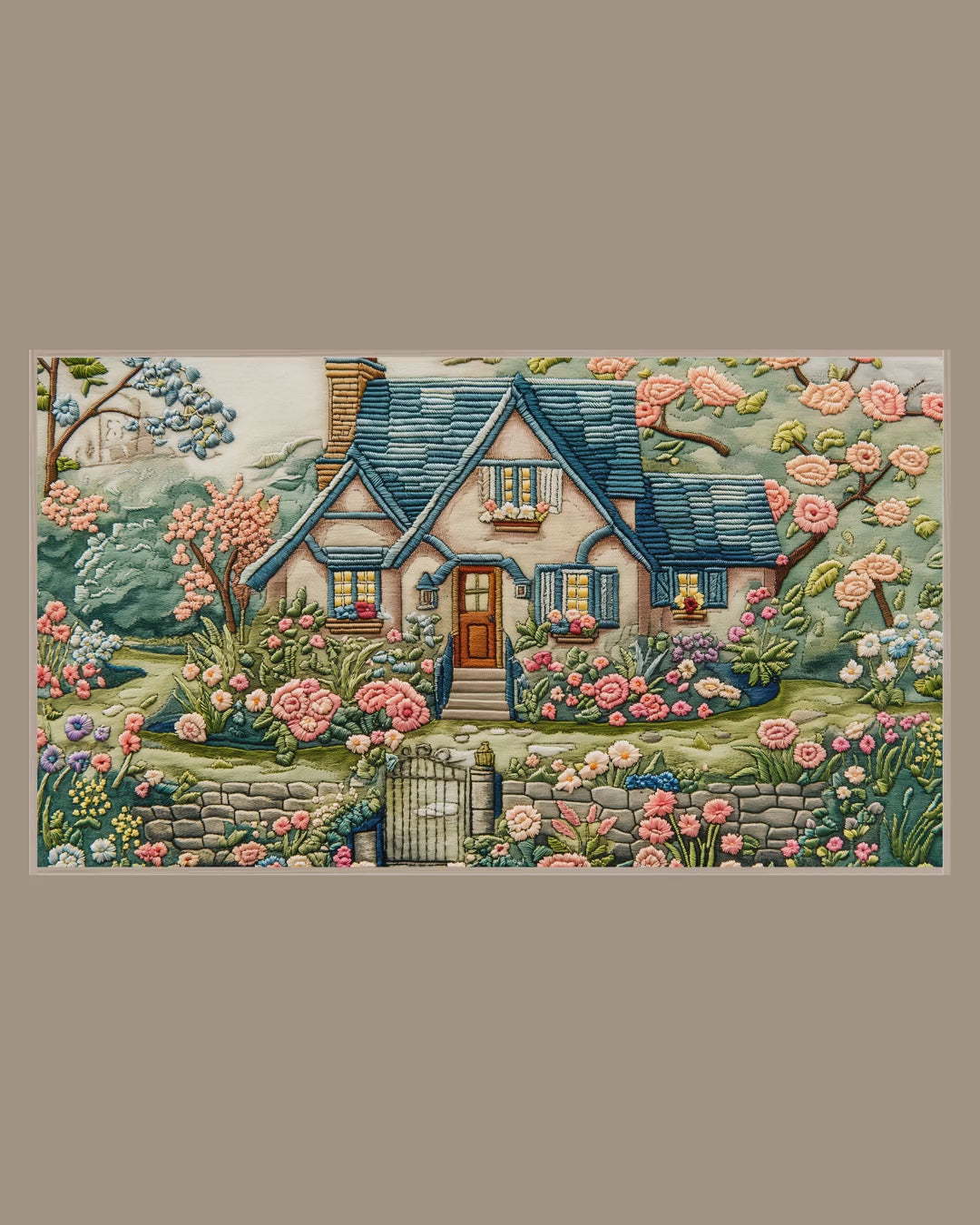 Video of the Stitched Rose Cottage Frame TV art in a room