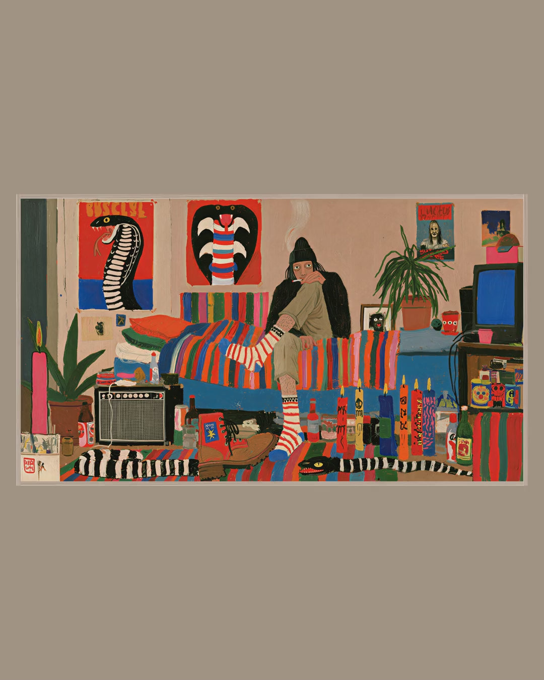 Video of the Cluttered Retro Den Frame TV art in a room