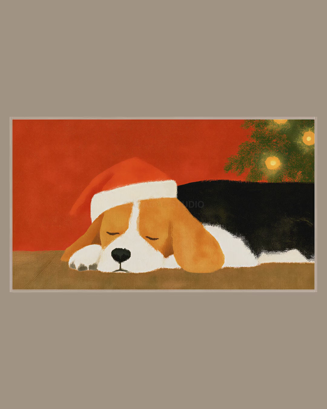 Video of the Sleepy Santa Beagle Frame TV art in a room