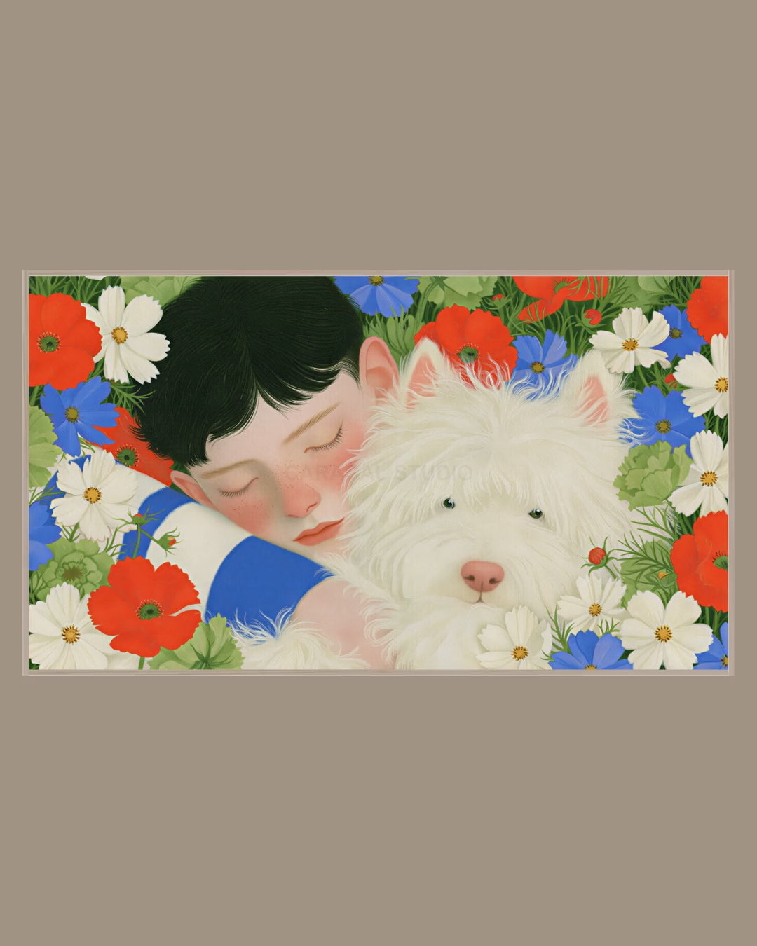 Video of the Westie Wildflower Portrait Frame TV art in a room