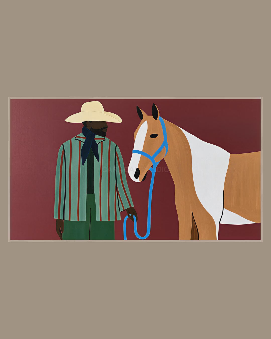 Video of the Burgundy Cowboy and Horse Frame TV art in a room