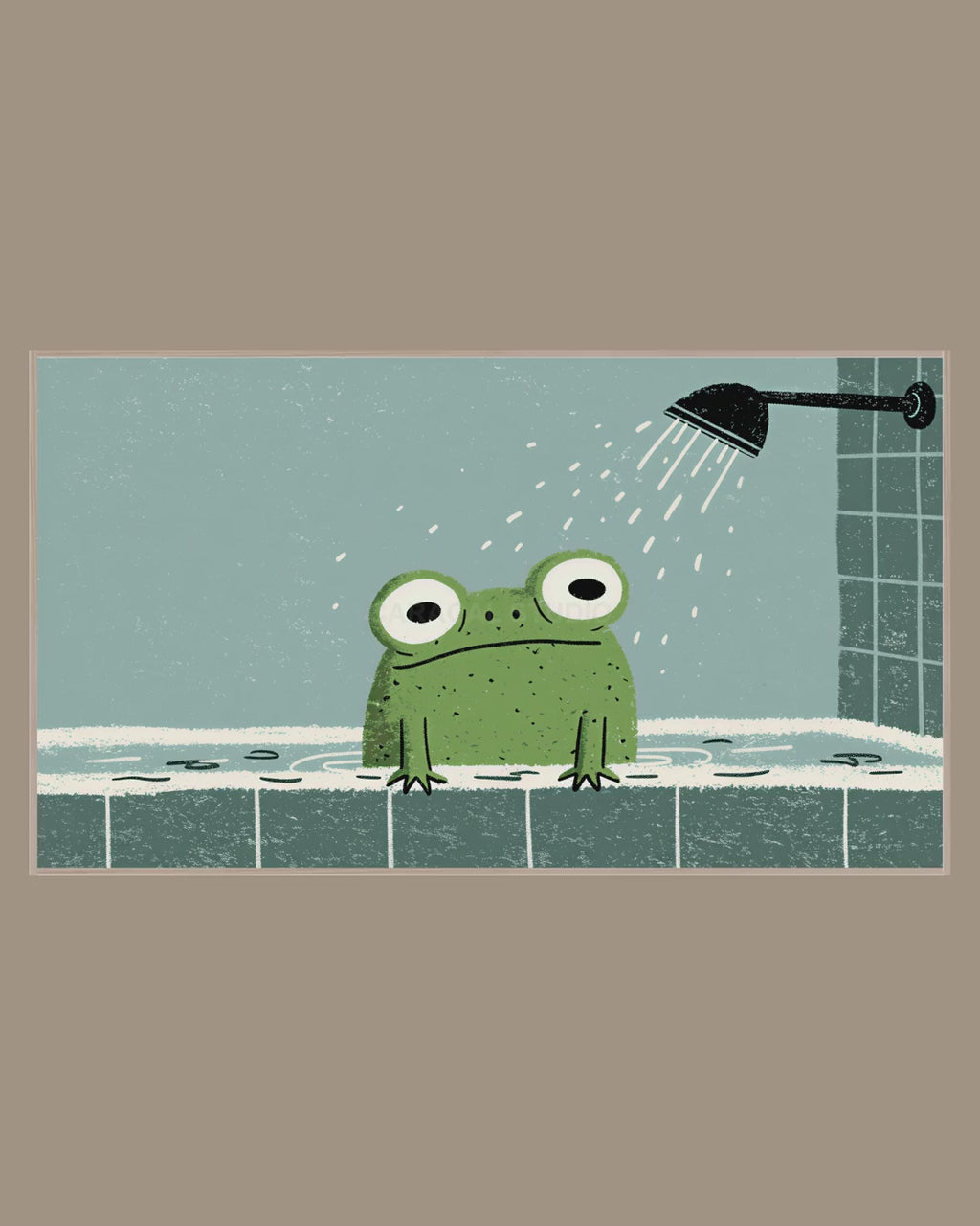 Video of the Shower Time Frog Frame TV art in a room