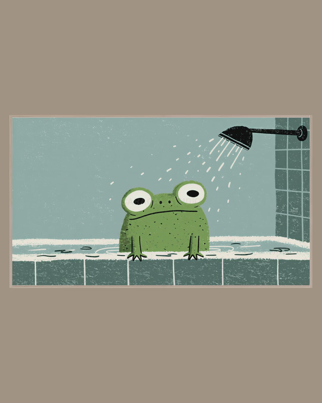 Video of the Shower Time Frog Frame TV art in a room