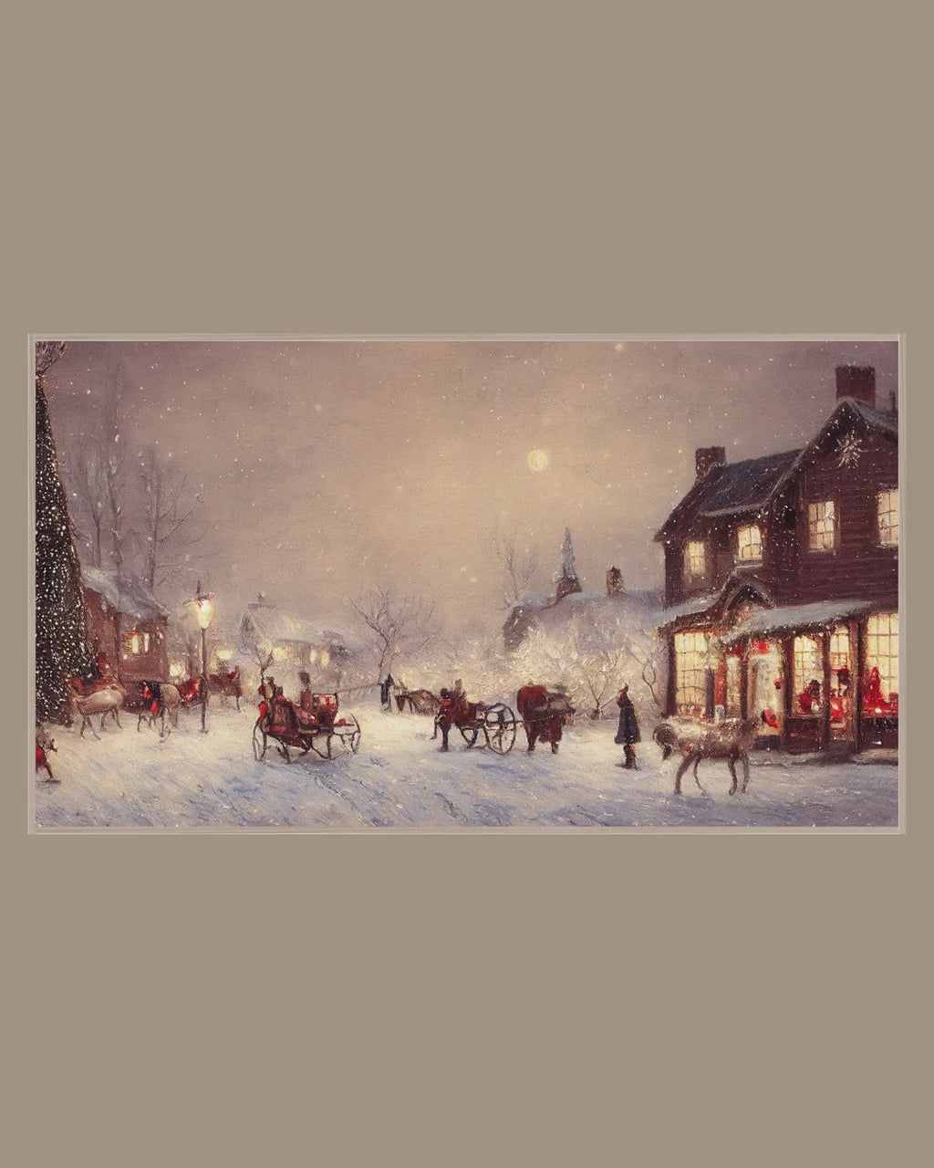 Video of the Pink Moon Sleigh Town Frame TV art in a room