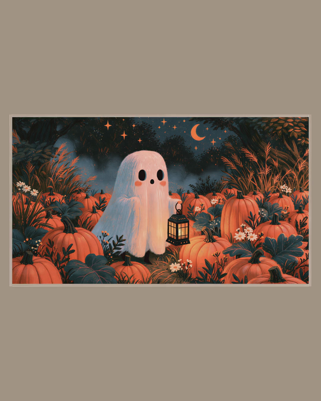 Video of the Pumpkin Patch Lantern Ghost Frame TV art in a room