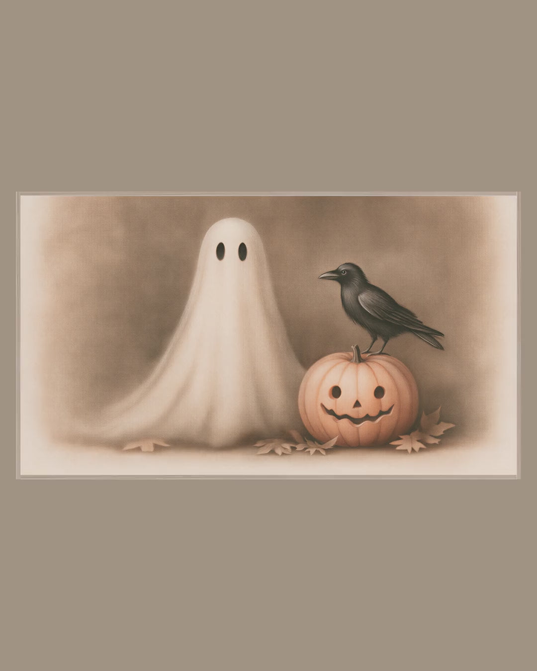 Video of the Sepia Ghost and Crow Frame TV art in a room