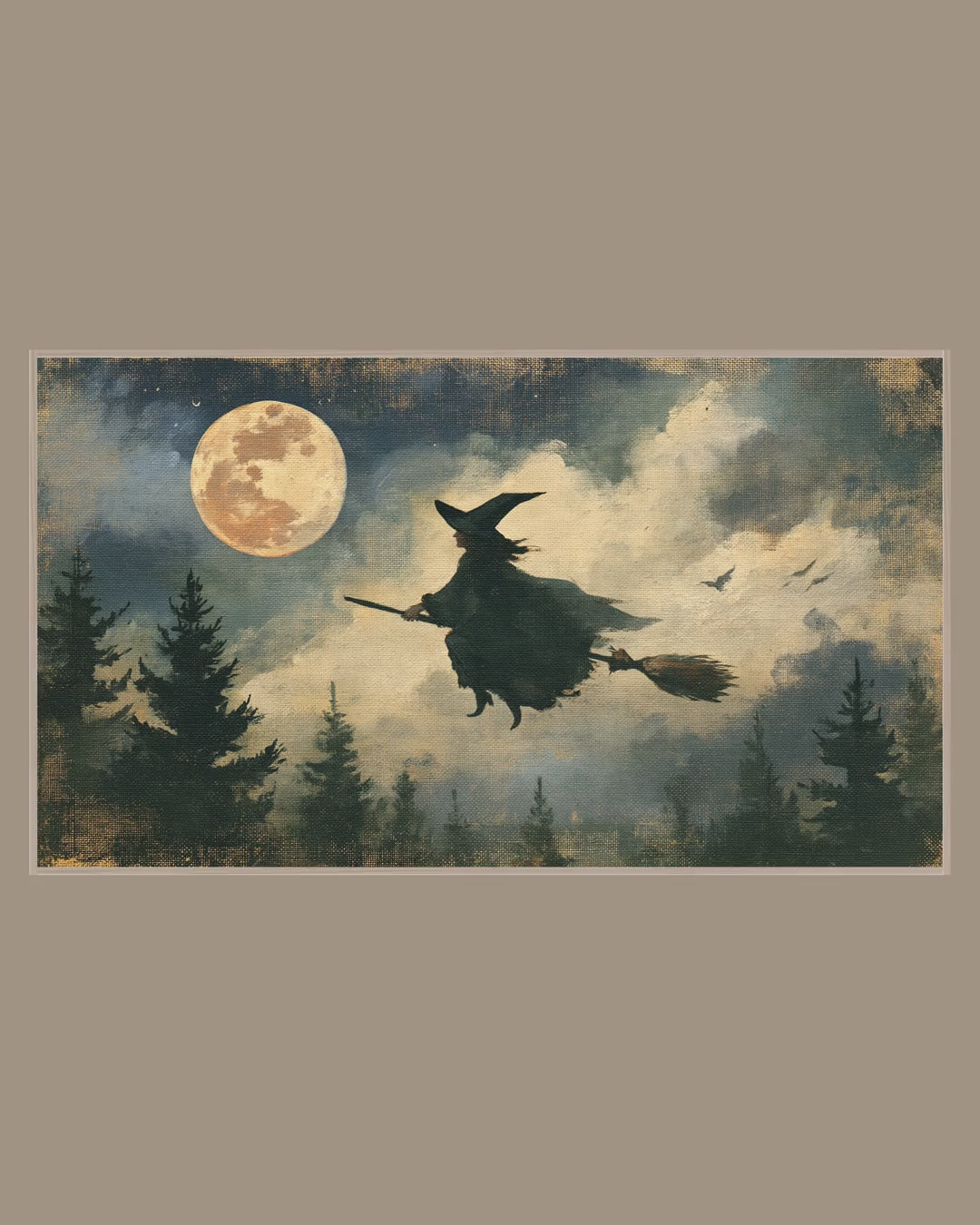 Video of the Broomstick Moon Flight Frame TV art in a room