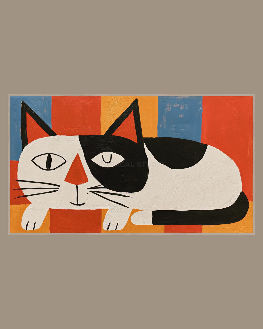 Video of the Winking Mid Century Cat Frame TV art in a room