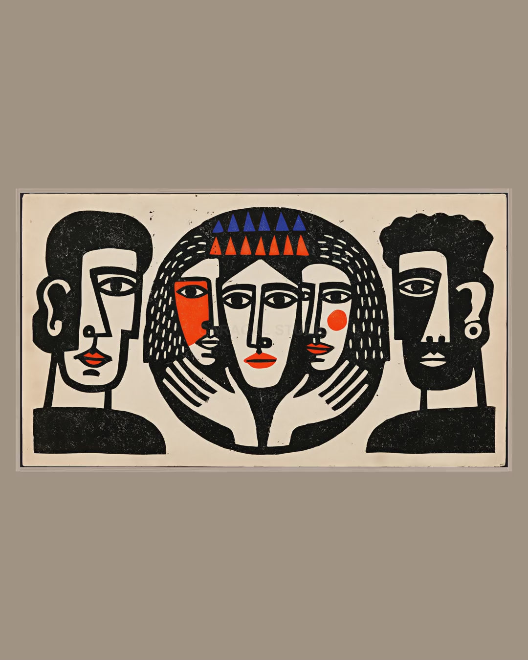 Video of the Crowned Linocut Faces Frame TV art in a room