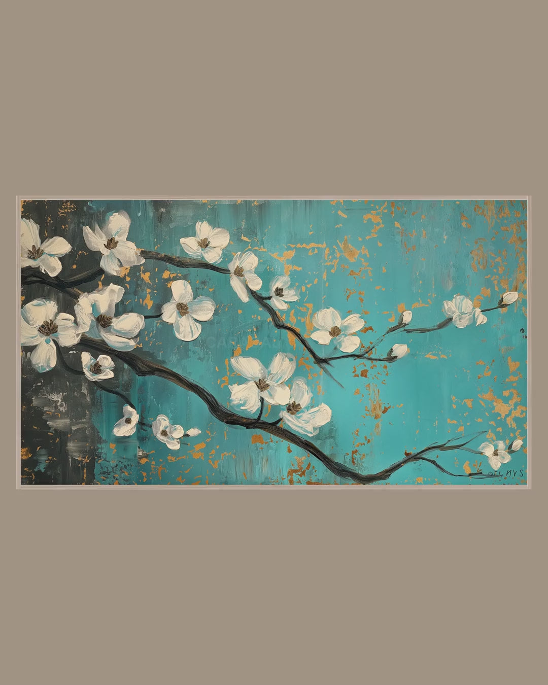 Video of the Teal Dogwood Branch Frame TV art in a room