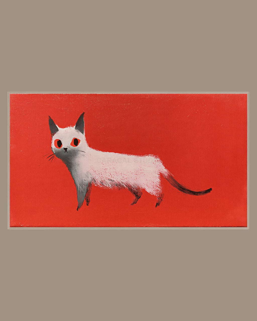 Video of the White Cat on Red Frame TV art in a room