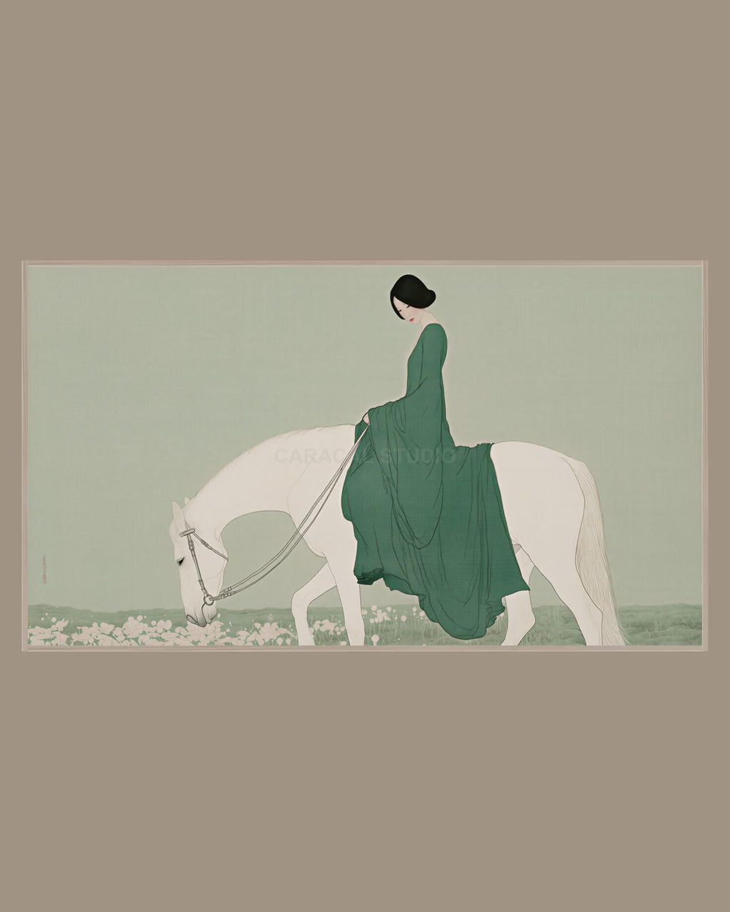 Video of the Green Gown Rider Frame TV art in a room