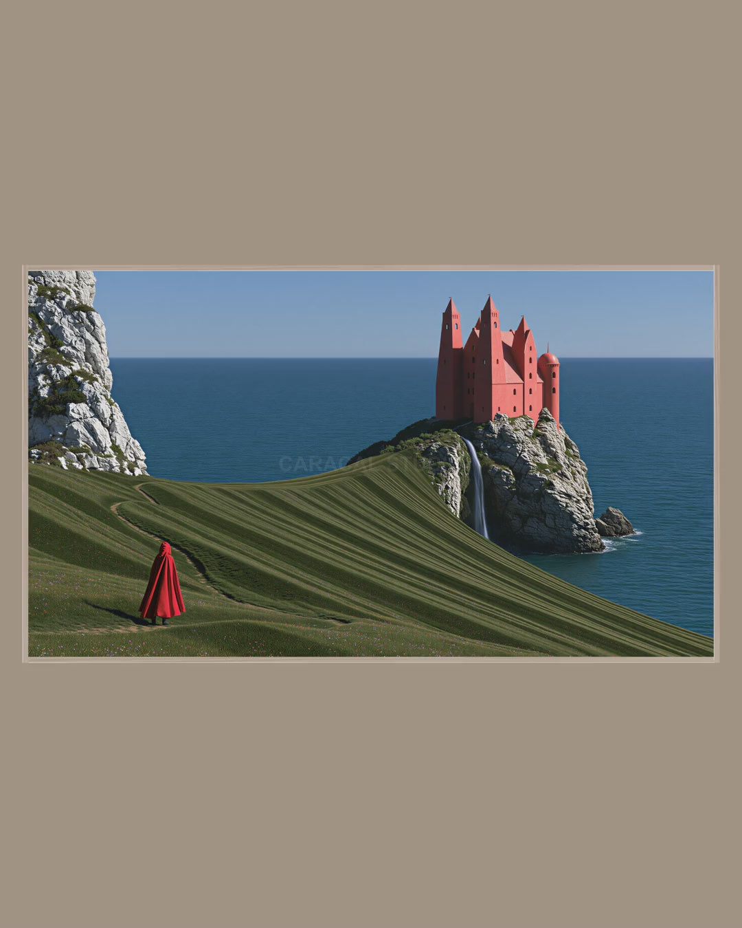 Video of the Pink Castle Sea Cliff Frame TV art in a room