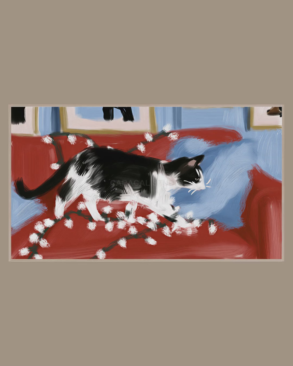 Video of the String Light Sofa Cat Frame TV art in a room