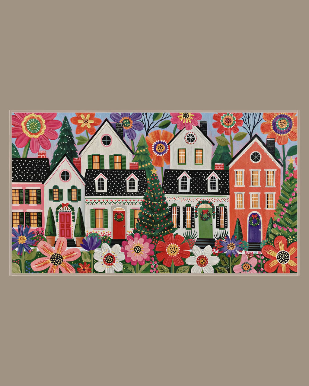 Video of the Folk Wreath Village Frame TV art in a room