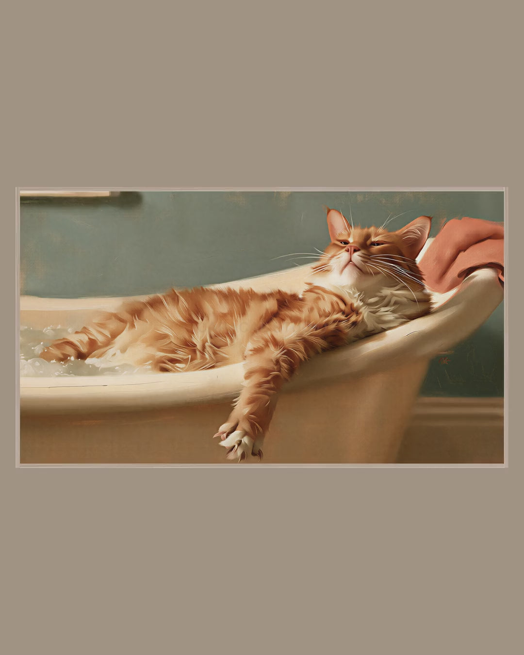 Video of the Bubble Bath Ginger Cat Frame TV art in a room