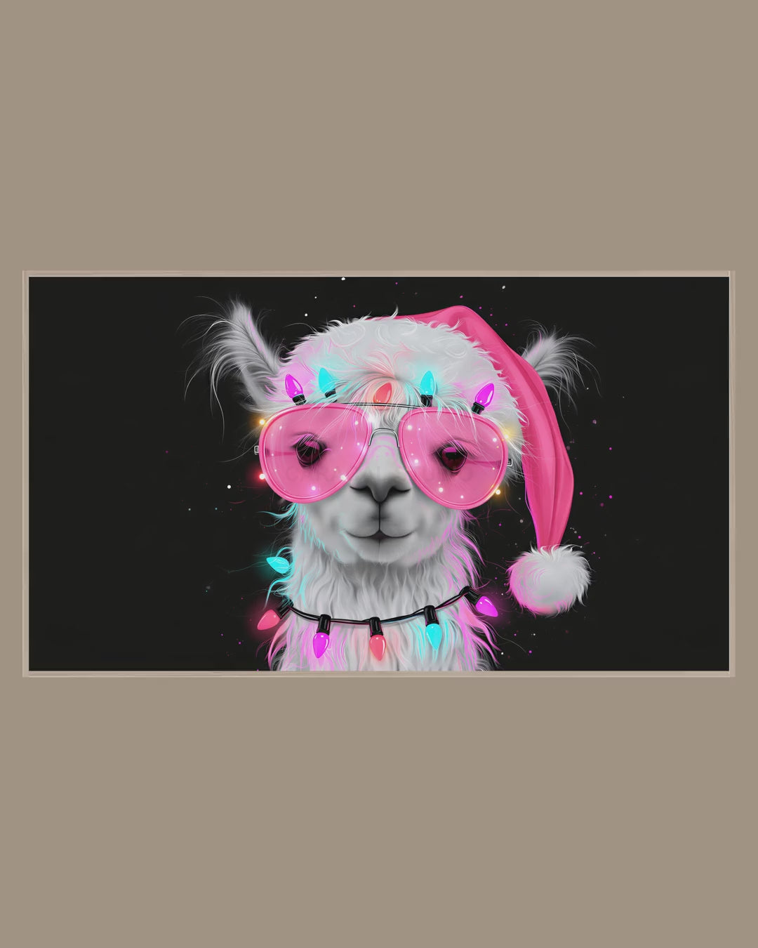 Video of the Pink Shades Llama Frame TV art in a room