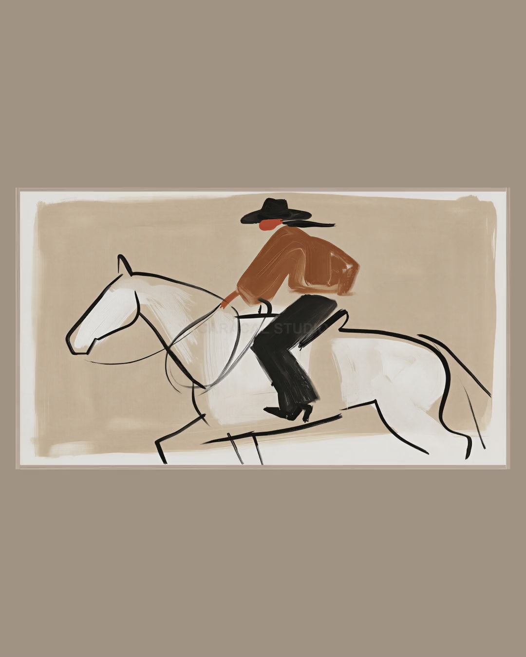 Video of the Sketchy Cowboy Rider Frame TV art in a room