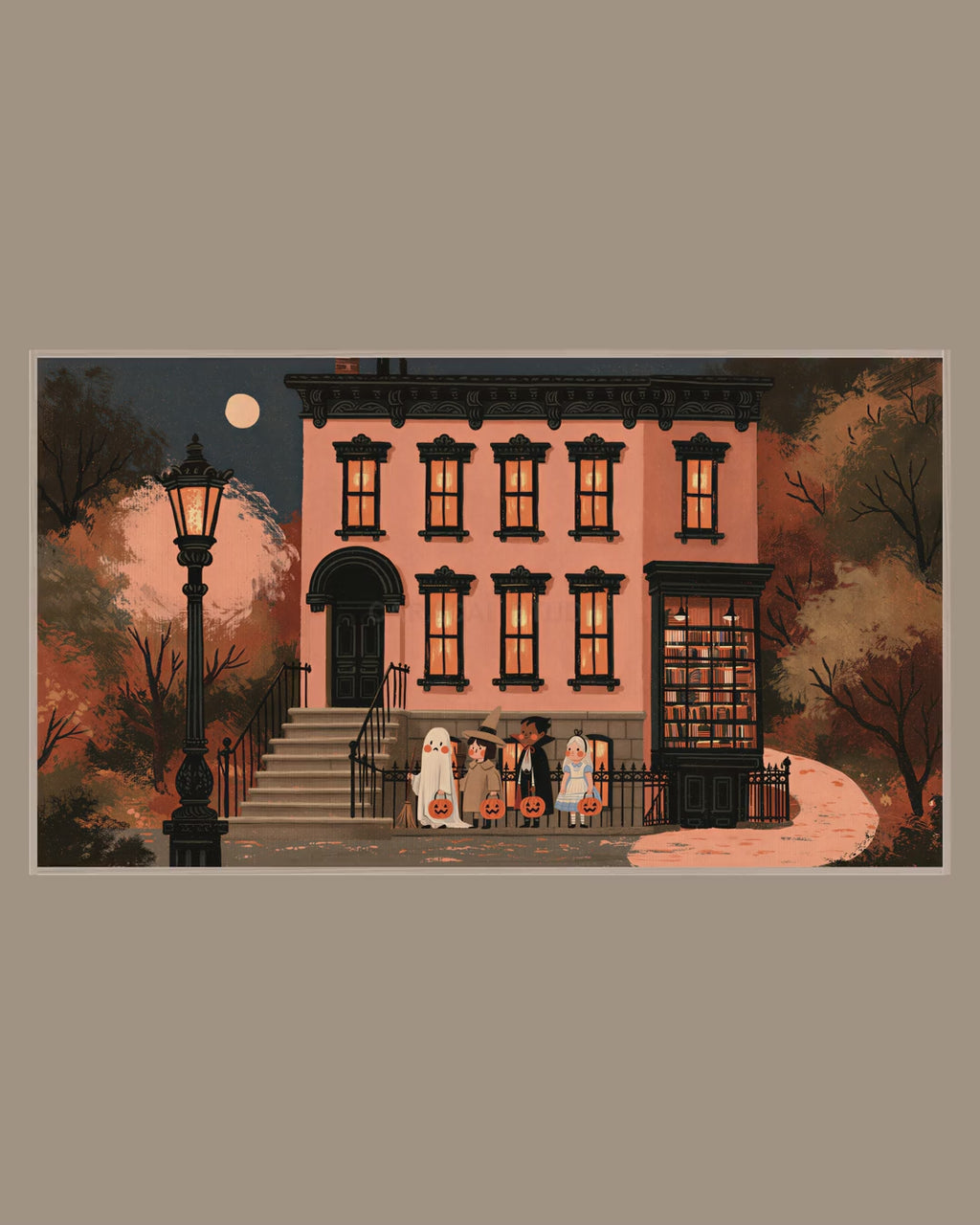 Video of the Brownstone Trick or Treat Frame TV art in a room