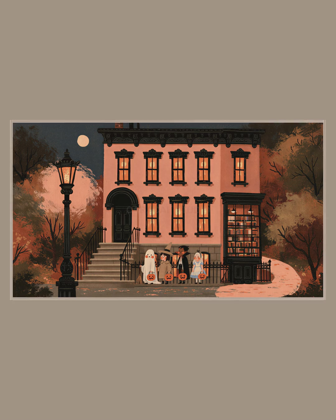 Video of the Brownstone Trick or Treat Frame TV art in a room