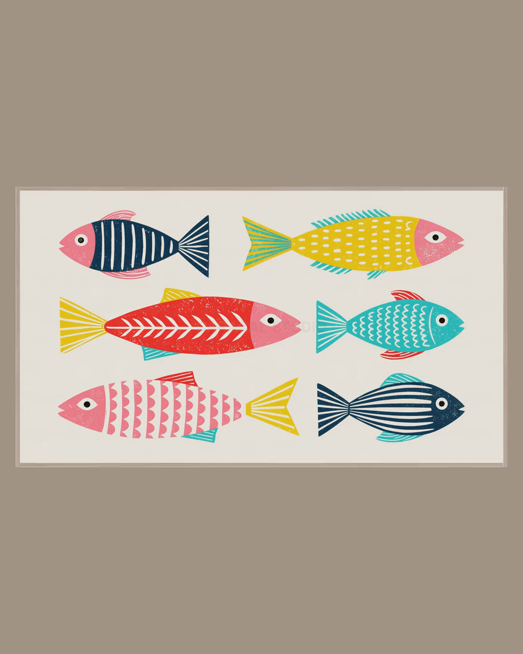 Video of the Linocut Fish Pairs Frame TV art in a room