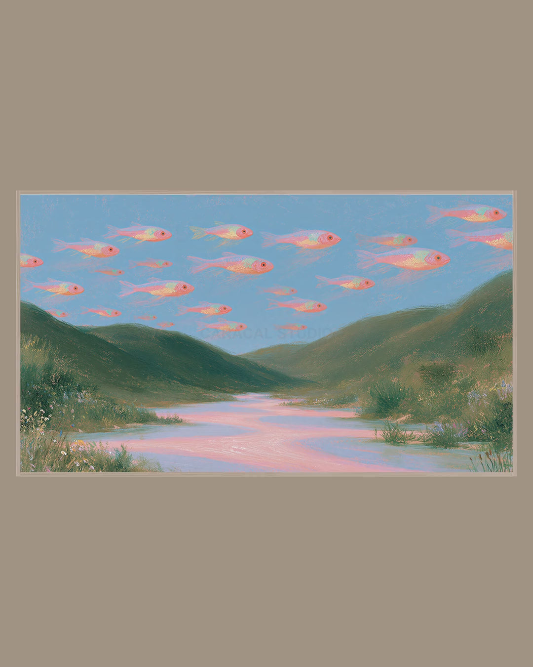 Video of the Fish in the Sky Frame TV art in a room