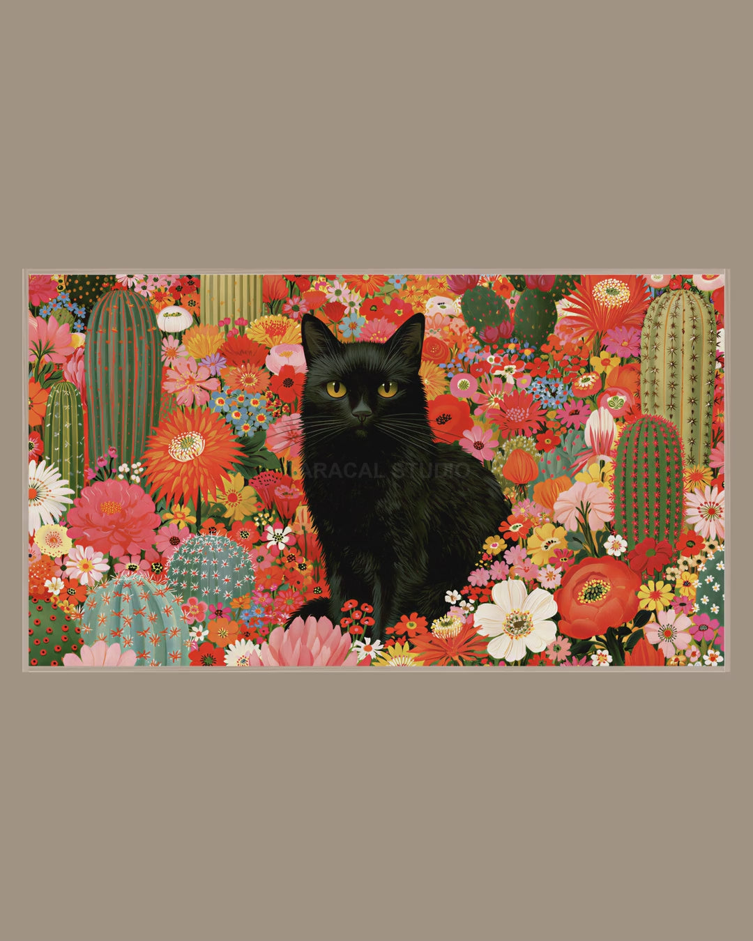 Video of the Cactus Garden Black Cat Frame TV art in a room