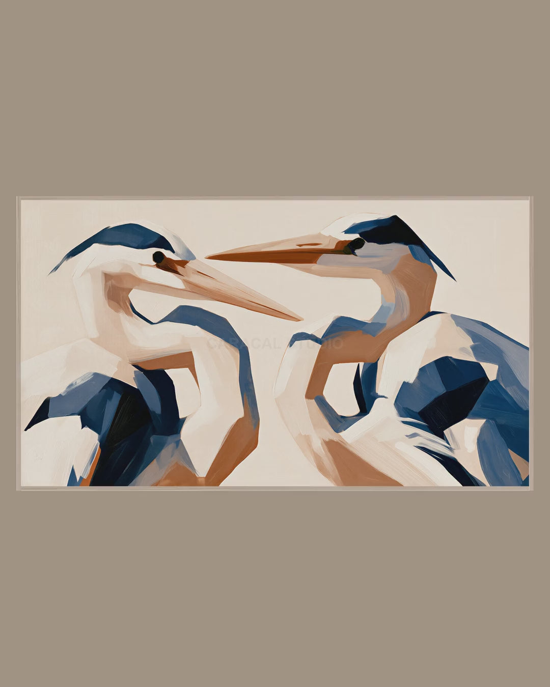 Video of the Crossed Beak Herons Frame TV art in a room
